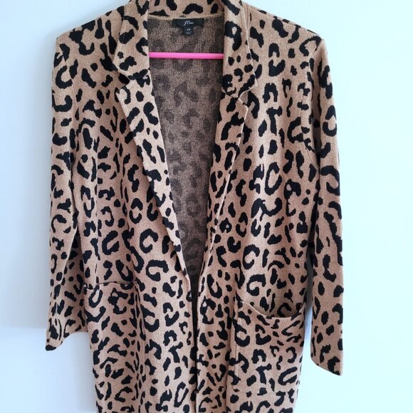 J Crew Tan and Black Animal Print Sweater Long Coat Cardigan Size XS - Picture 4 of 6